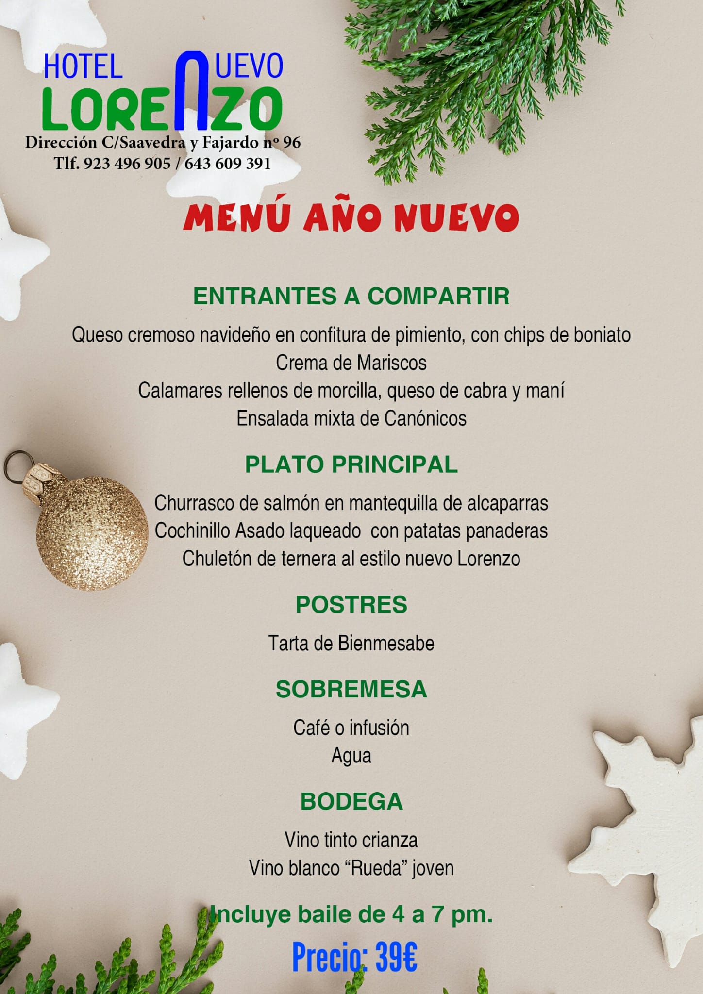 MENÚ & BAILE AÑO NUEVO