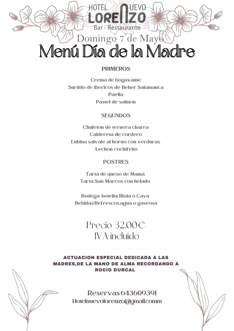 MENÚ Y MÚSICA DÍA DE LA MADRE