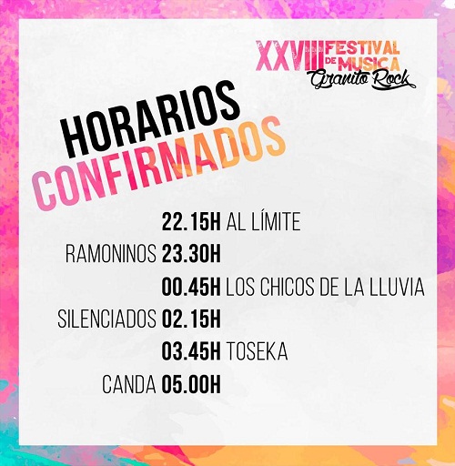 Horarios Confirmados XXVIII Granito Rock